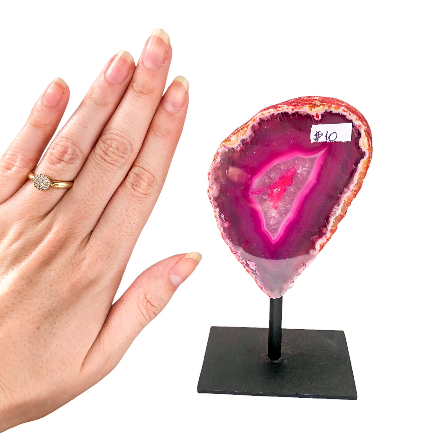 Pink Agate Geode on Stand