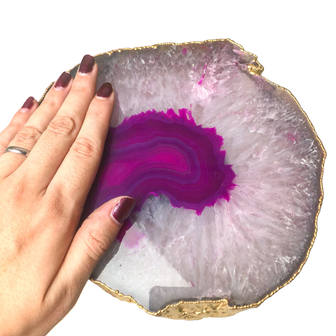 Pink Agate Platter - Gold Edges Plated