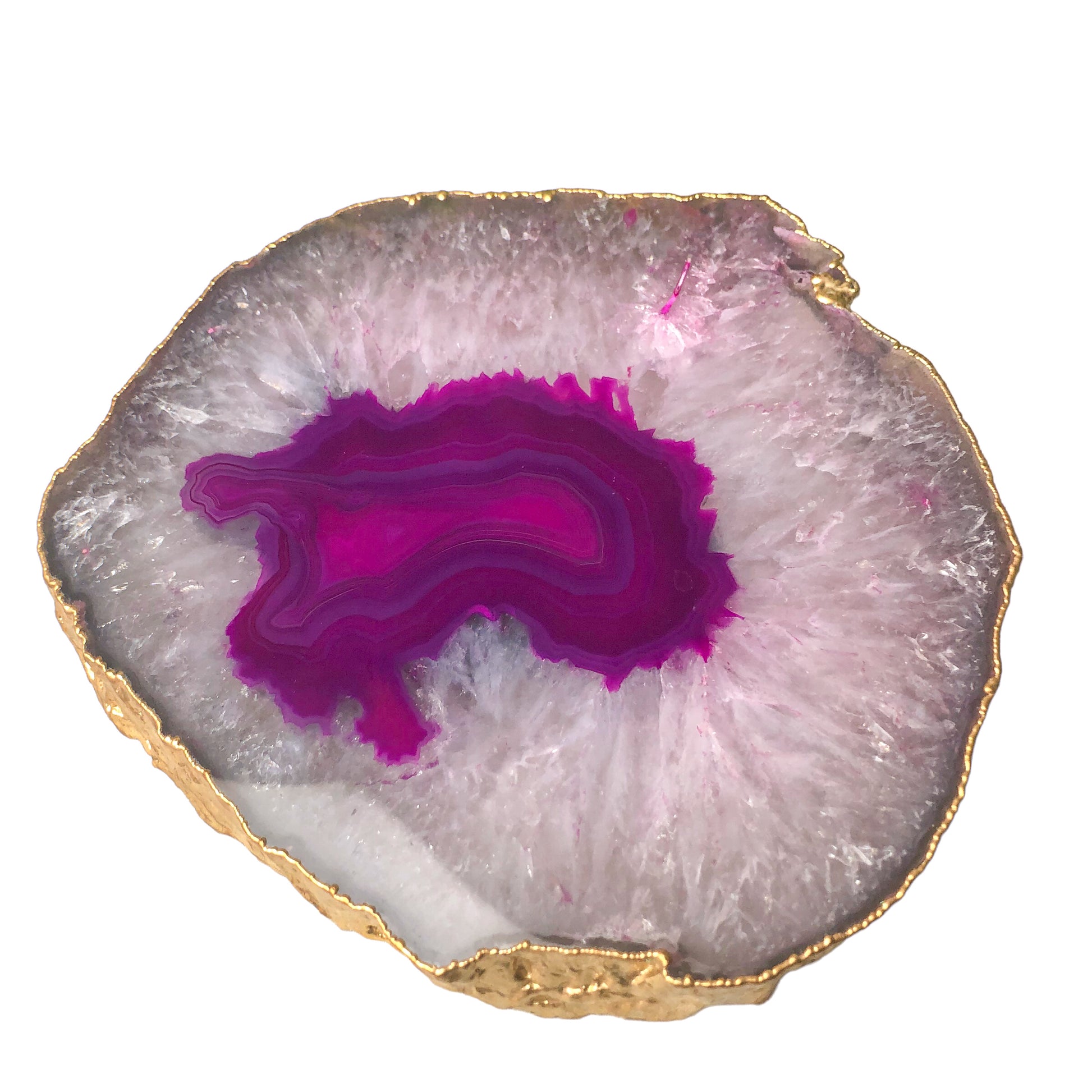 Pink Agate Platter - Gold Edges Plated