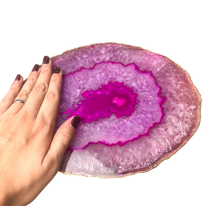 Pink Agate Platter - Gold Edges Plated