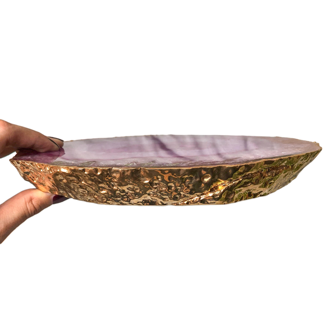 Pink Agate Platter - Gold Edges Plated