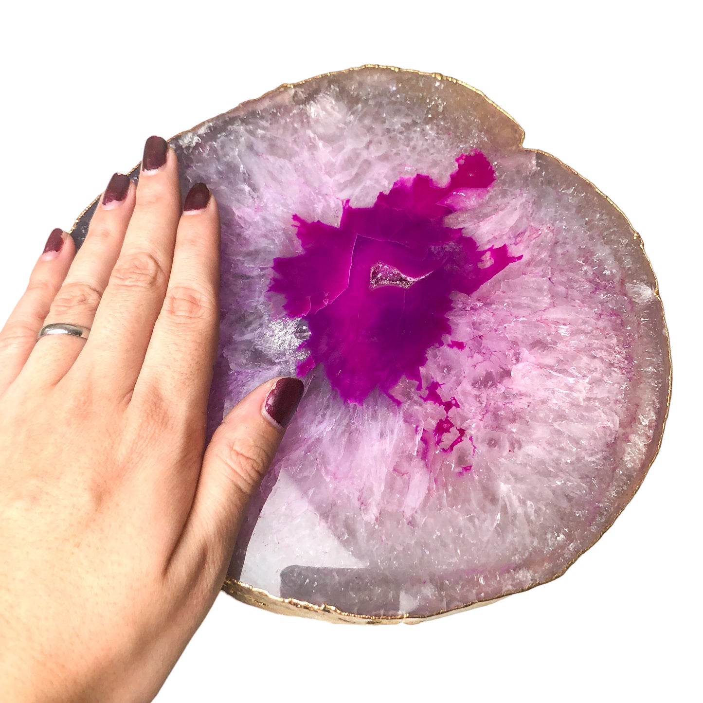 Pink Agate Platter - Gold Edges Plated