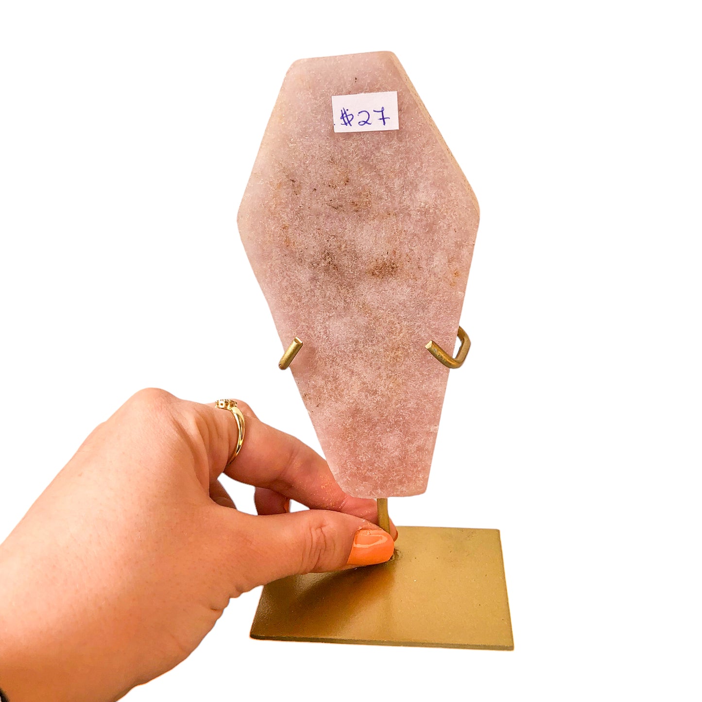 Pink Amethyst Coffin on Stand