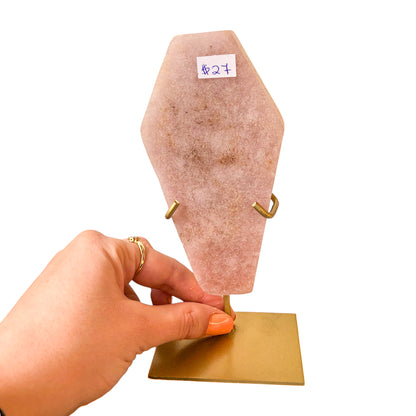 Pink Amethyst Coffin on Stand