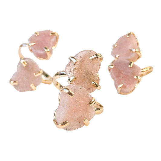 Pink Amethyst Dual Heart Rings