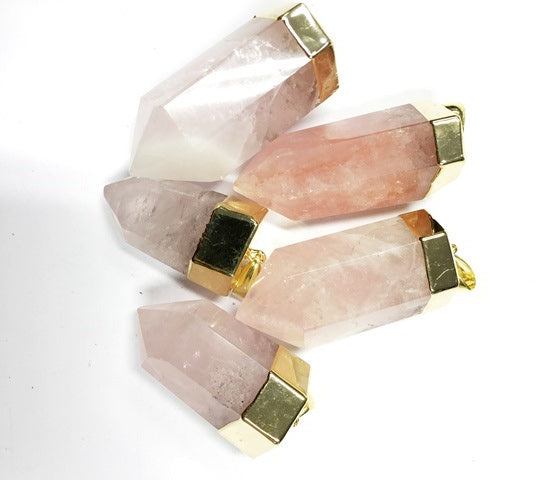 Polished Rose Quartz Points Pendants - Nativa Gems