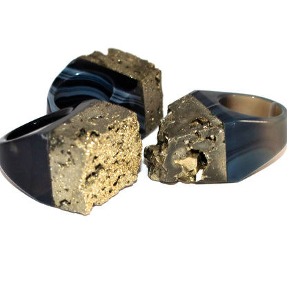 pyrite on agate base