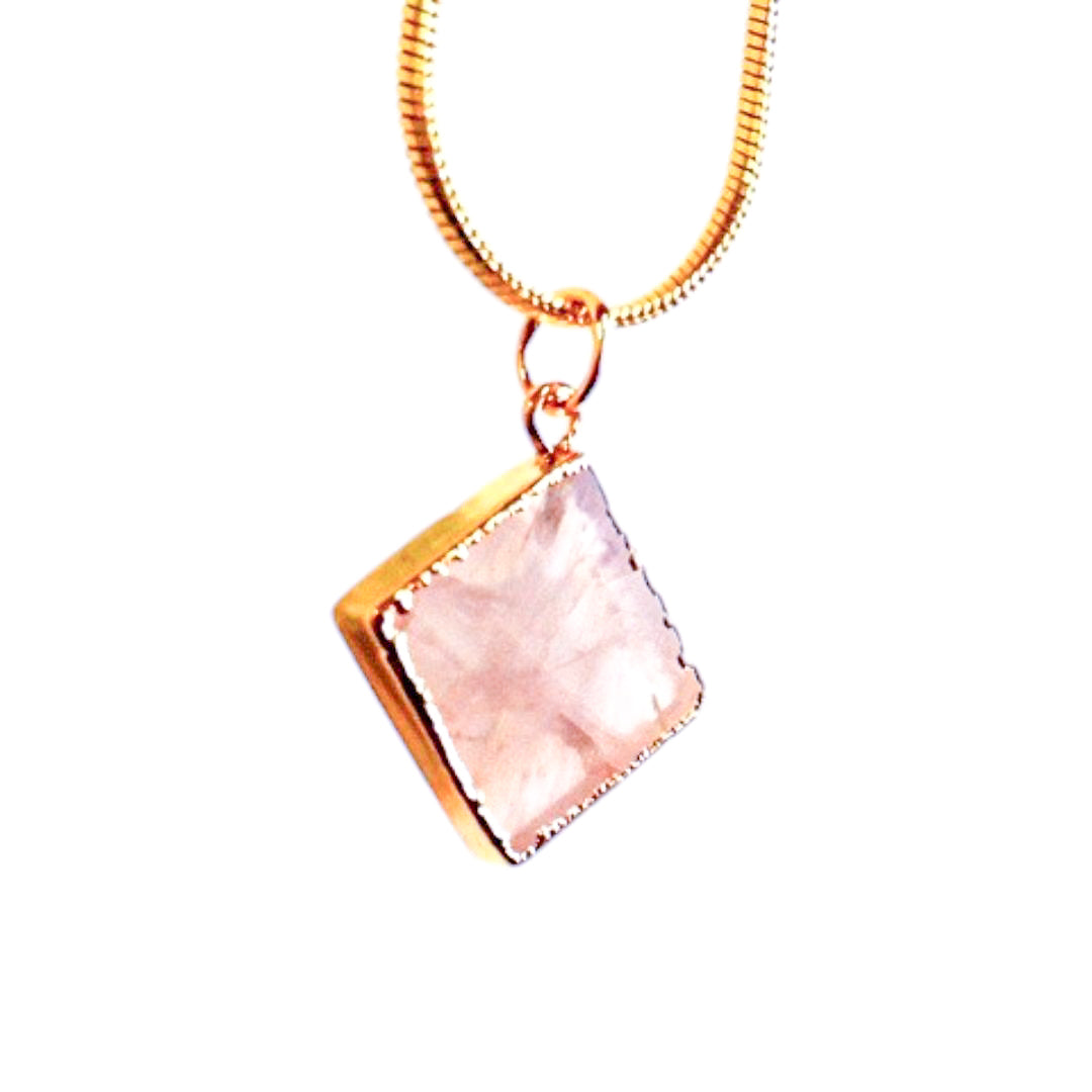 Rose Quartz Square Slice Pendants