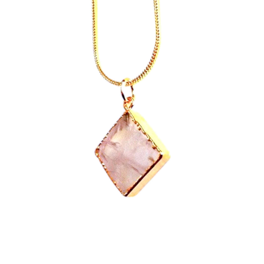 Rose Quartz Square Slice Pendants