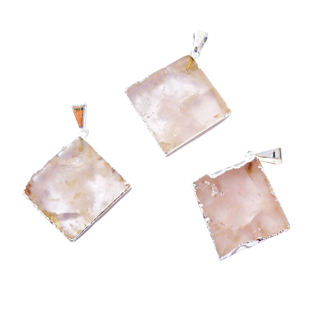 Rose Quartz Square Slice Pendants