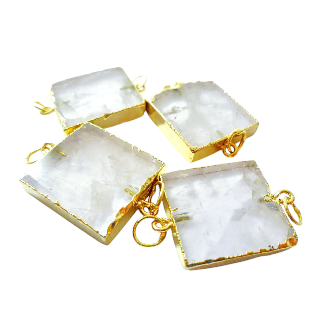 Rose Quartz Square Slice Pendants