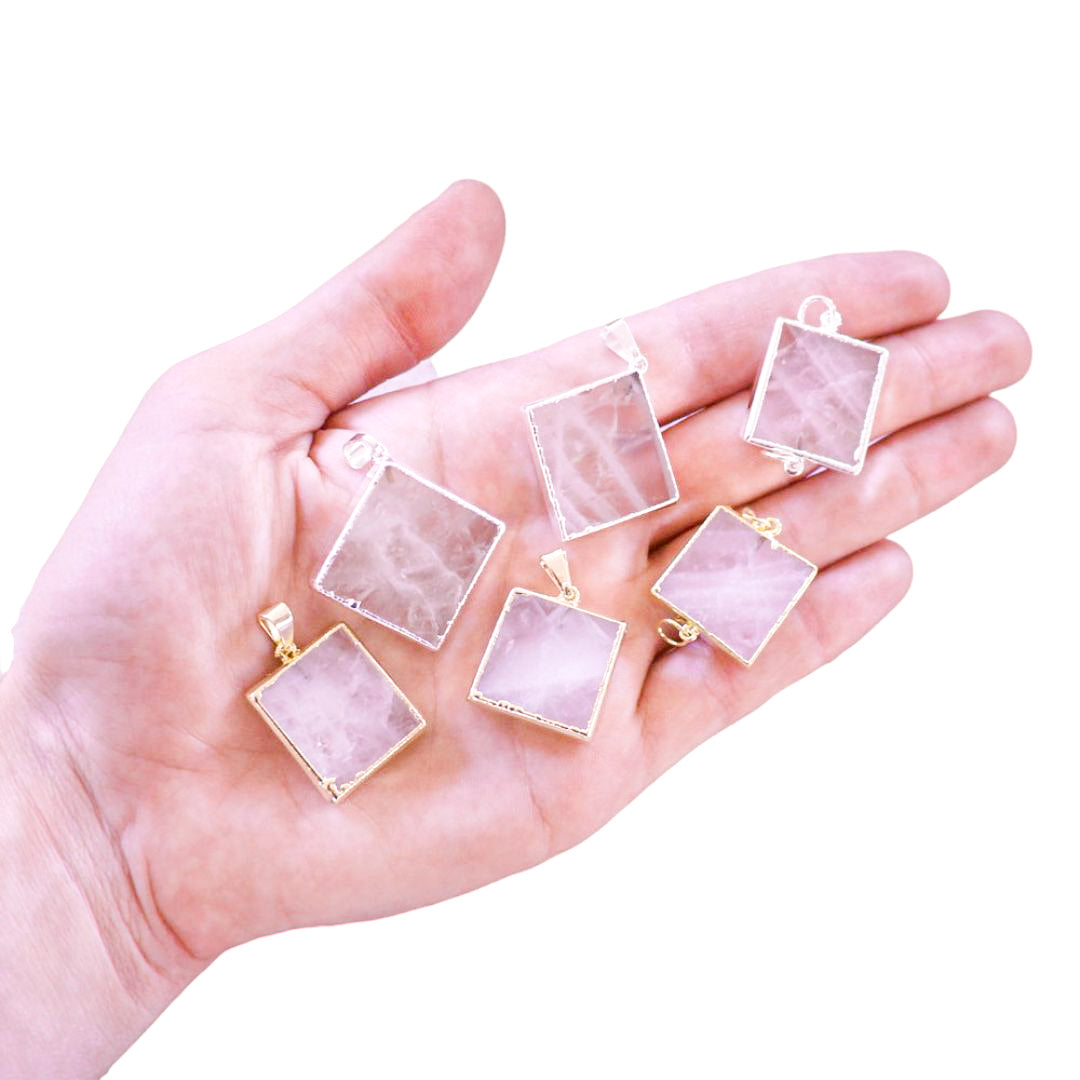 Rose Quartz Square Slice Pendants