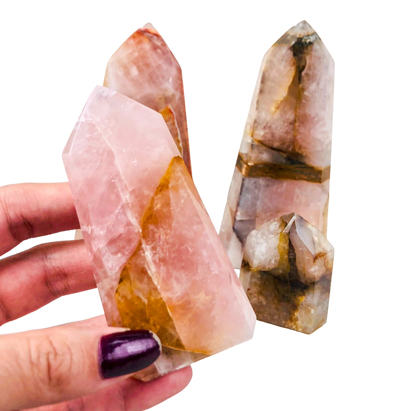 Rose Quartz with Golden Healer Inclusions Towers