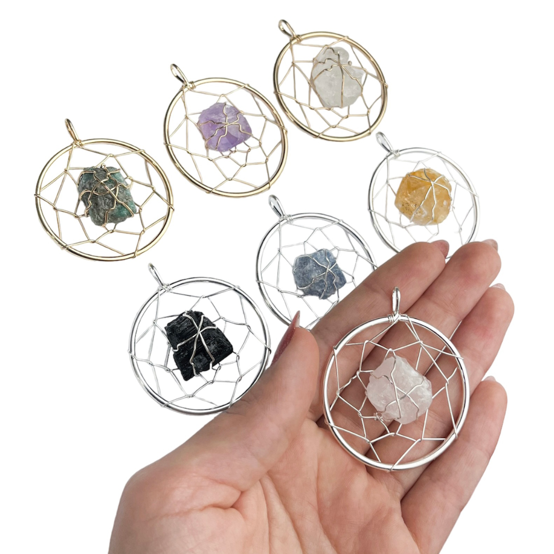 Rough Stone Dream Catcher Pendants