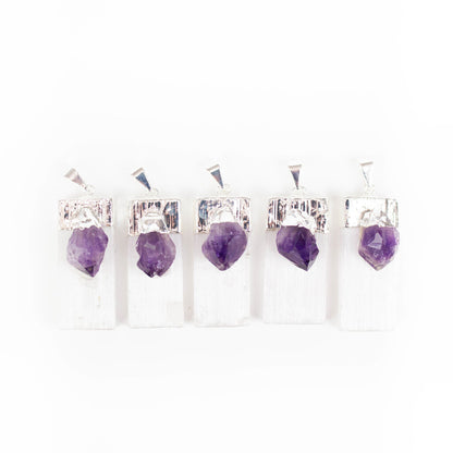 Selenite with Amethyst Points Pendants - Nativa Gems