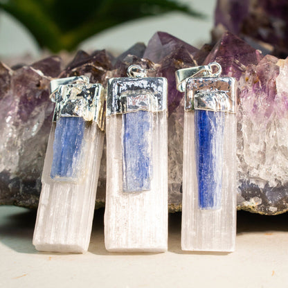 Selenite with Blue Kyanite Points Pendants - Nativa Gems
