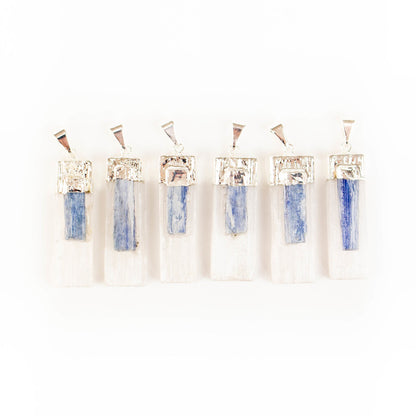 Selenite with Blue Kyanite Points Pendants - Nativa Gems