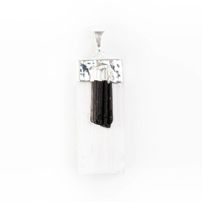 Selenite with Black Tourmaline Points Pendants - Nativa Gems