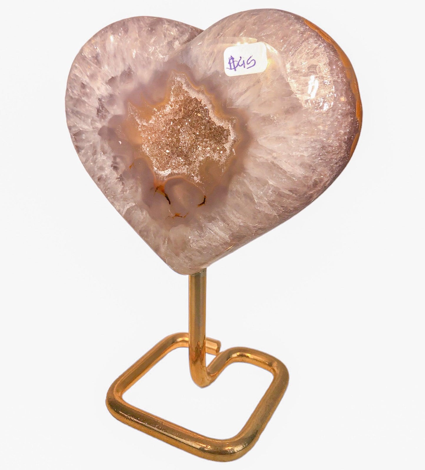 AGATE DRUZY HEART ON STAND - Nativa Gems Brazil