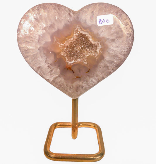 AGATE DRUZY HEART ON STAND - Nativa Gems Brazil