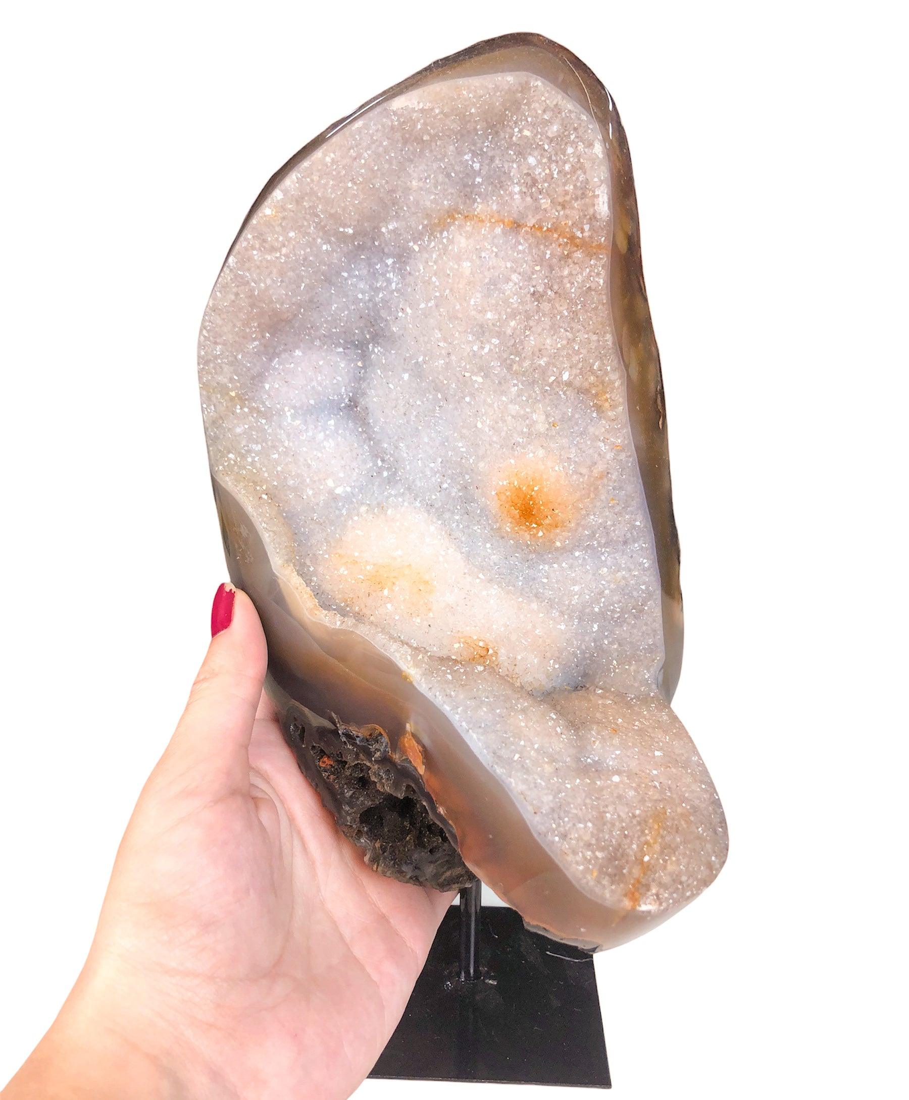 AGATE DRUZY SPECIMEN ON STAND - Nativa Gems Brazil