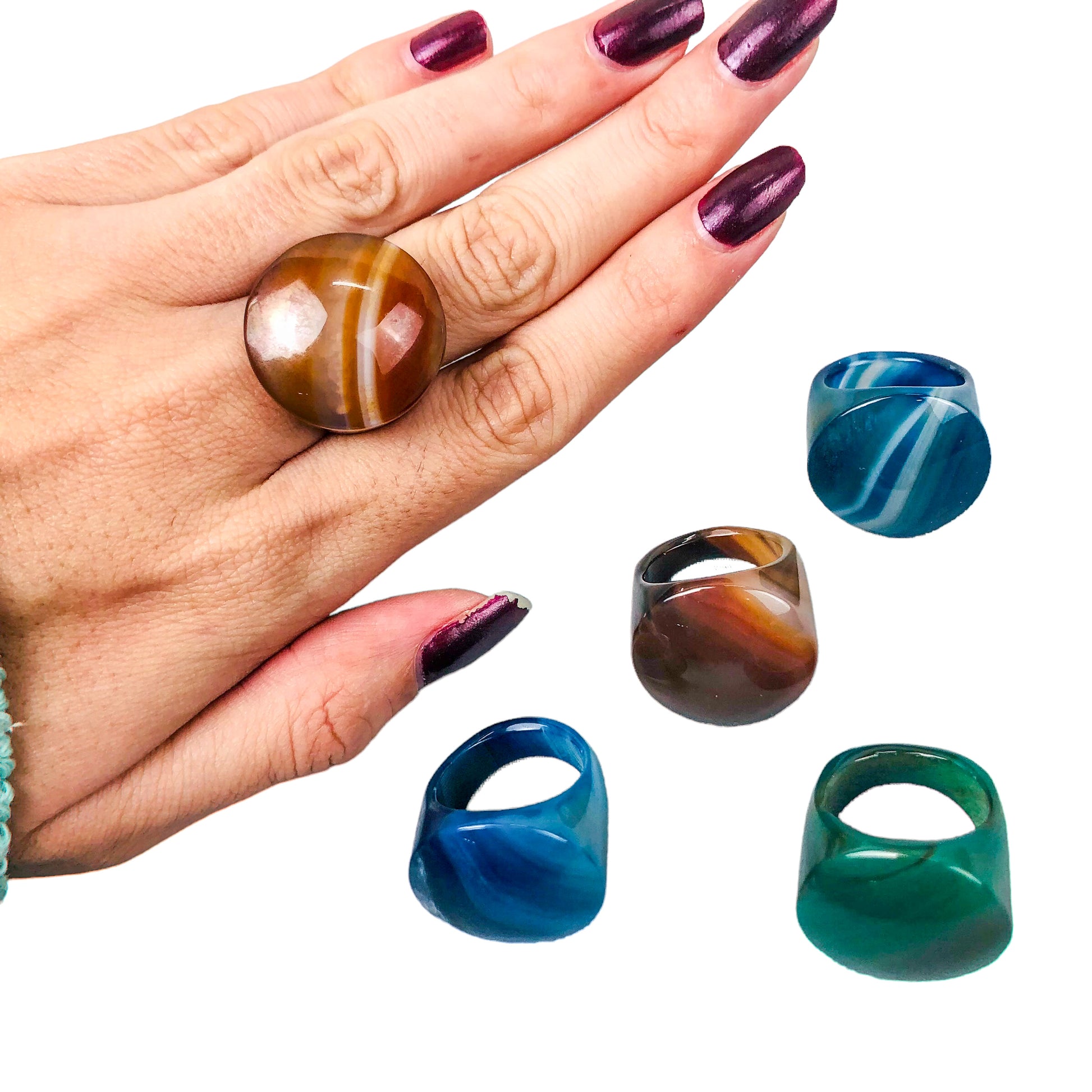 AGATE CARVED RINGS - Nativa Gems Brazil