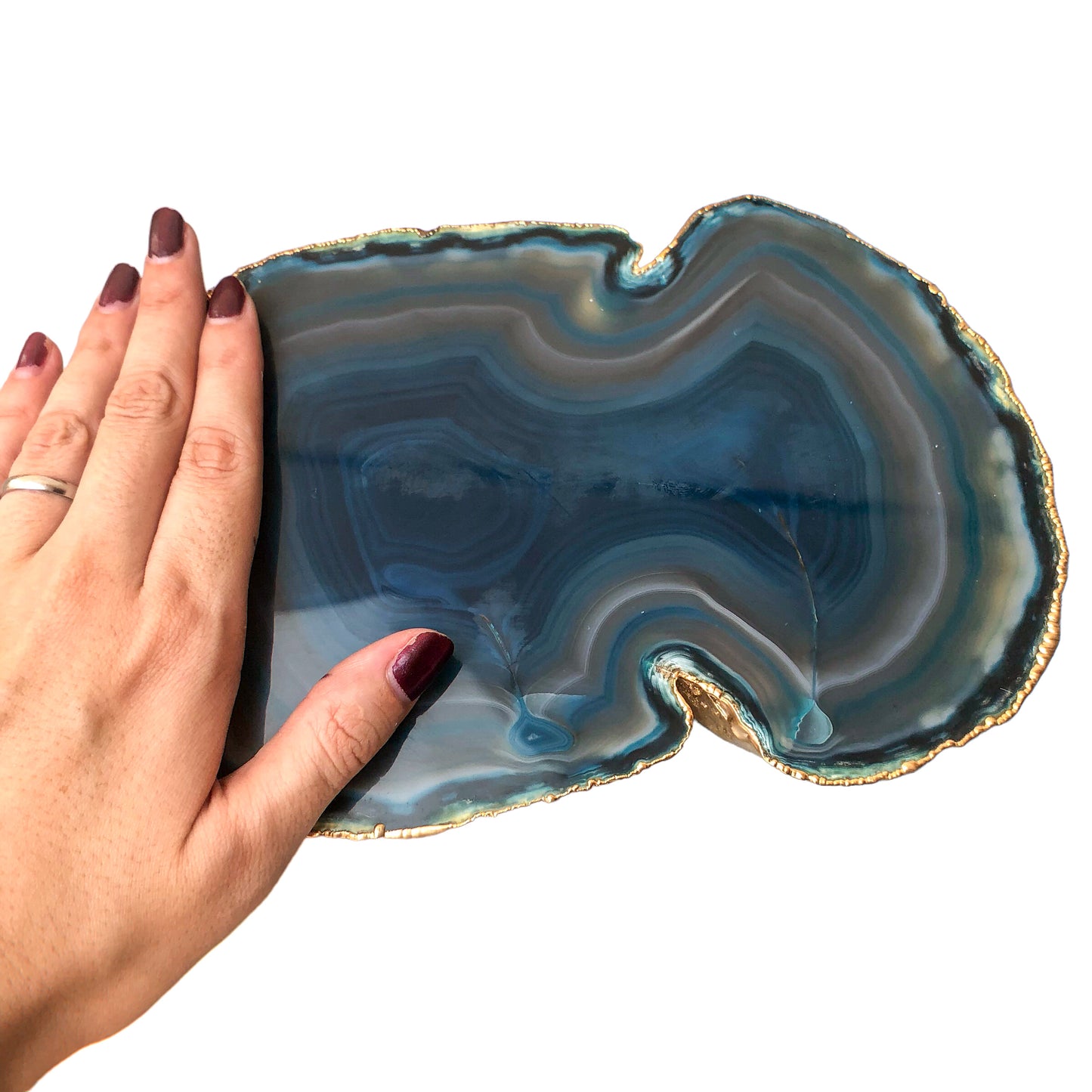 AGATE PLATED EDGES PLATTER - SMALL - Nativa Gems Brazil