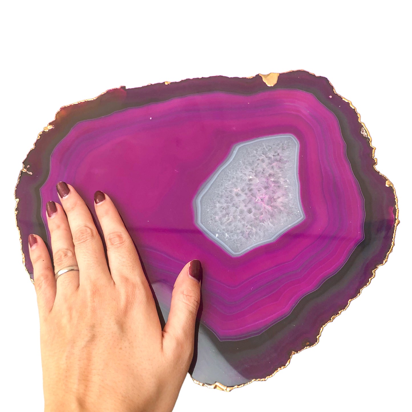 AGATE PLATED EDGES PLATTER - LARGE - Nativa Gems Brazil