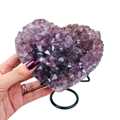 AMETHYST CLUSTER HEART ON STAND - Nativa Gems Brazil