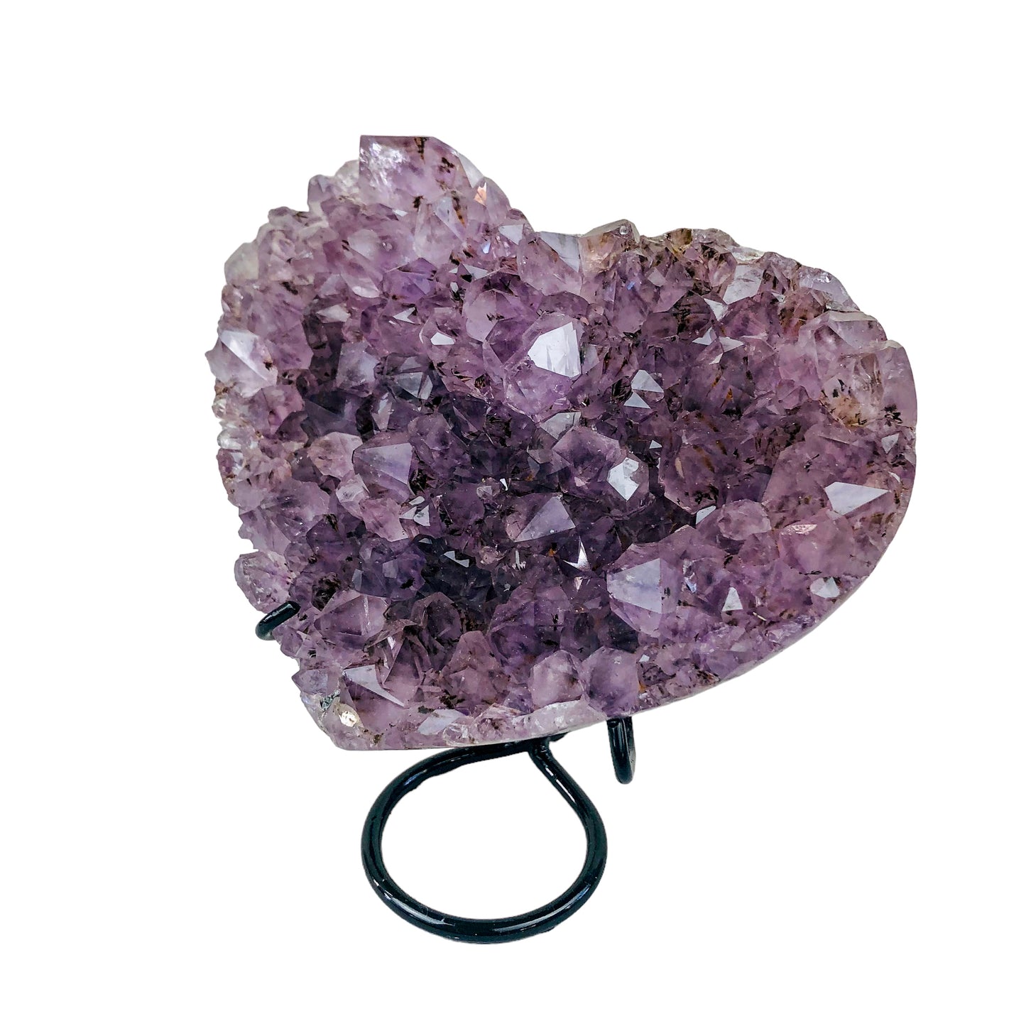 AMETHYST CLUSTER HEART ON STAND - Nativa Gems Brazil