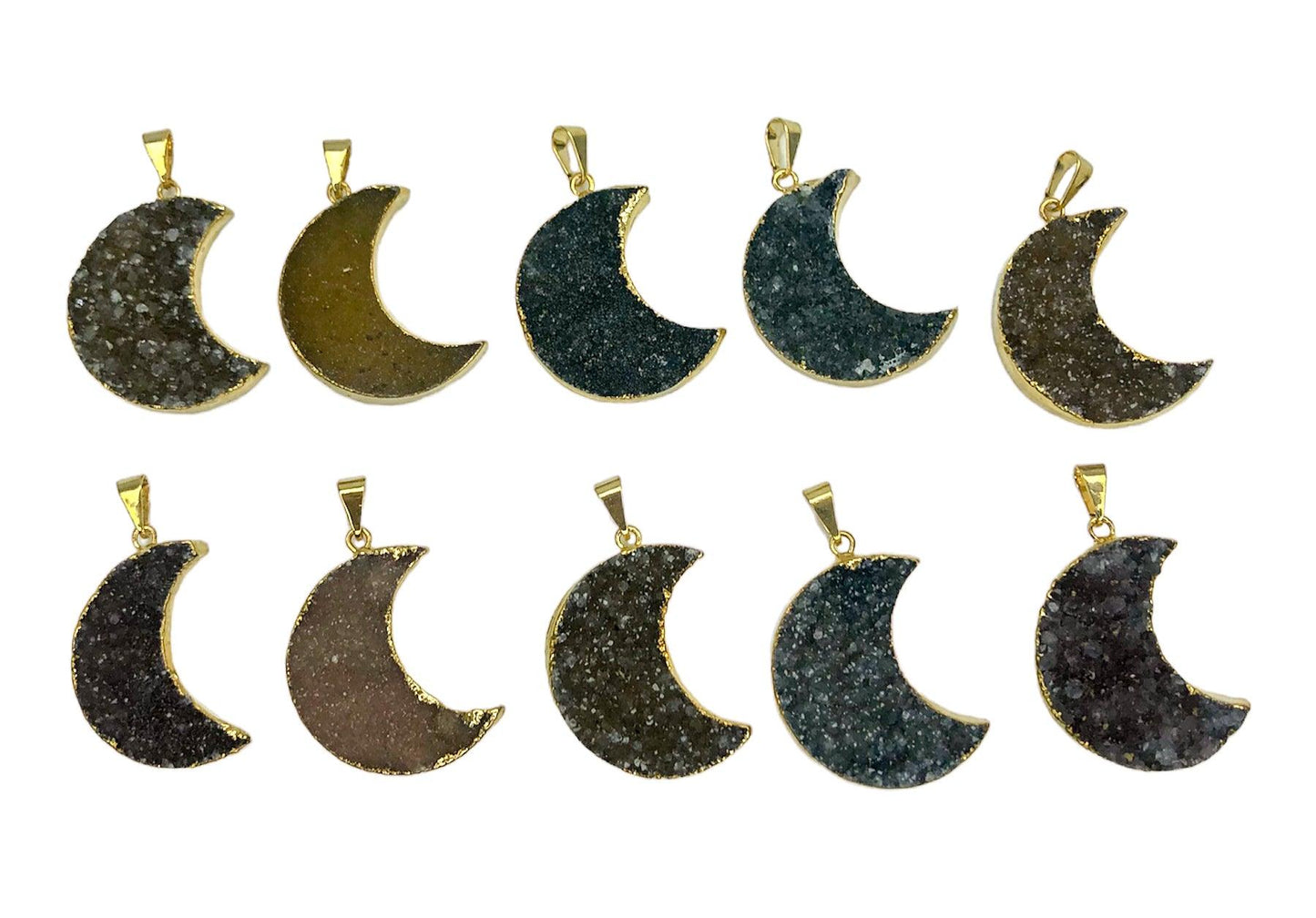 Druzy Moon Pendants - Nativa Gems Brazil