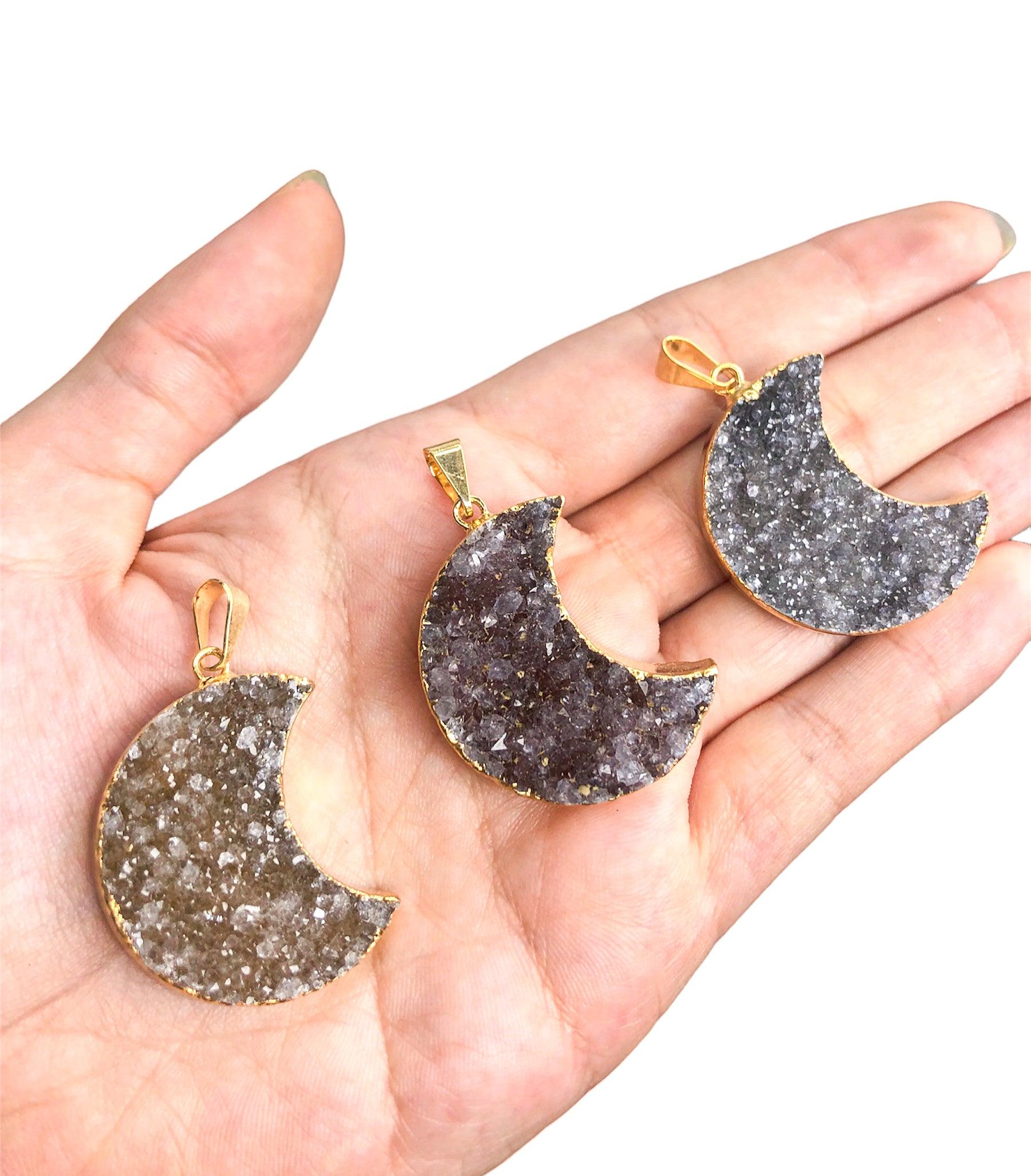 Druzy Moon Pendants - Nativa Gems Brazil