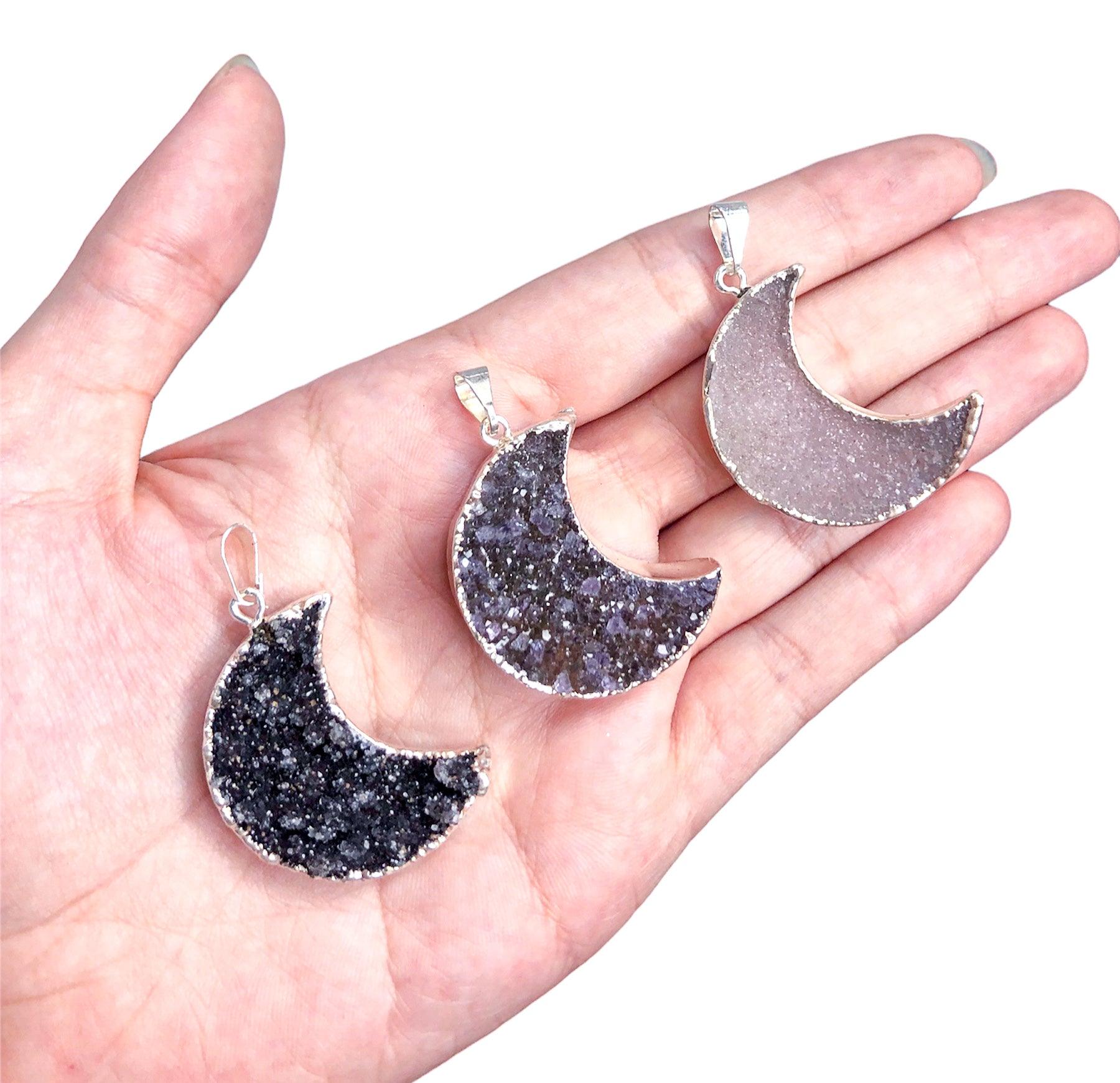 Druzy Moon Pendants - Nativa Gems Brazil