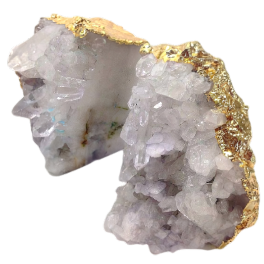 CLEAR QUARTZ DRUZY BOOKEND - PLATED